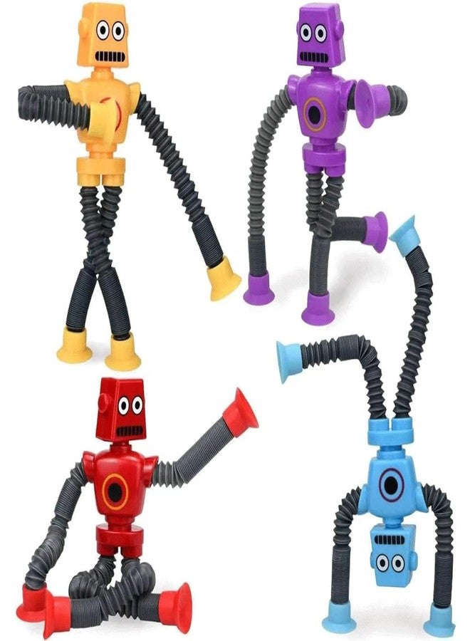 Zinnia Telescopic Suction Cup Giraffe Toy, Stretchy Pop Tubes Fidget Sensory Toys for Boys & Girls, Snow Ball, Boys, Shape Changing Robot & Giraffe Suction Pop Tube Toy for Kids (Robot Pack of 4) - Image 1